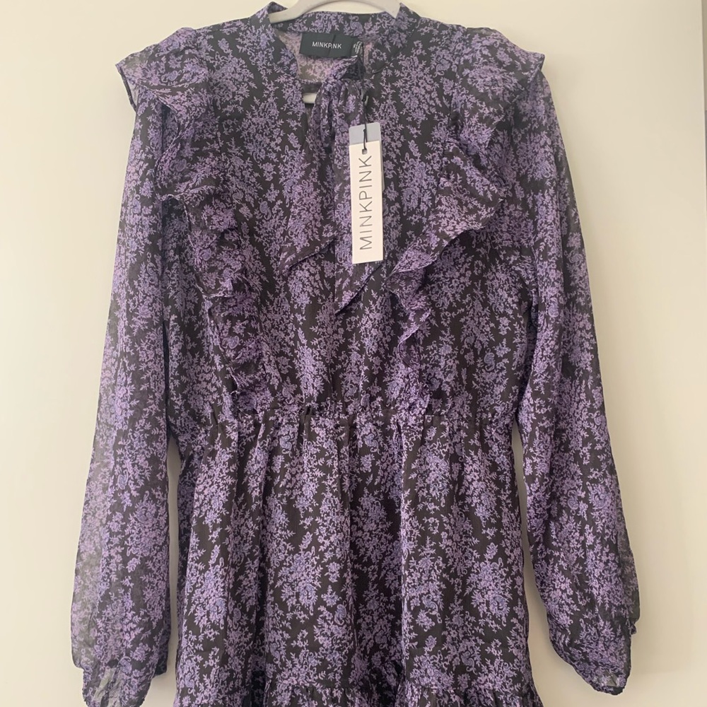 MINKPINK ADALANE TIE FRILL MINI DRESS - Picture 8 of 9